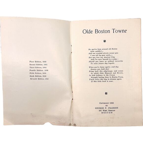 Olde Boston Towne 1930 by George F. Pearson Paperback Book - Picture 2 of 3